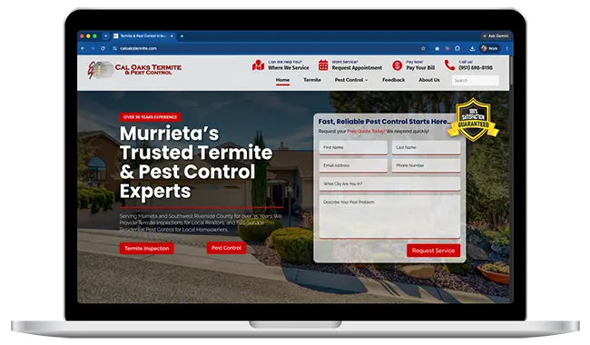 cal-oaks-termite-laptop-mockup-of-riverside-web-design-for-hero-section pest control web design laptop mockup for riverside web design for hero section